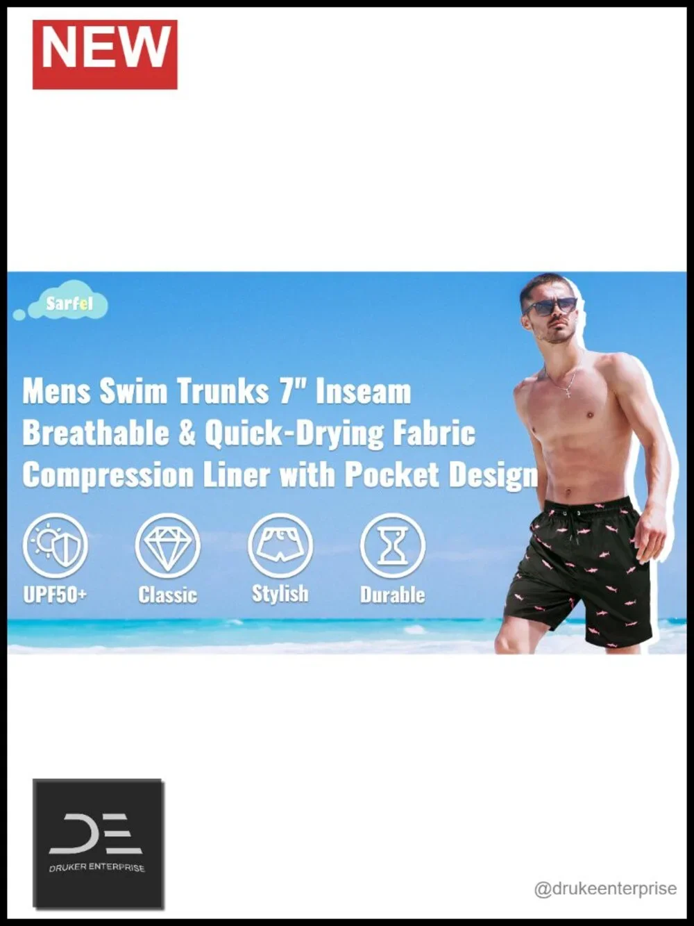 Quick-Dry Swim Trunks with Compression Liner, 7-Inch Inseam, Board Shorts